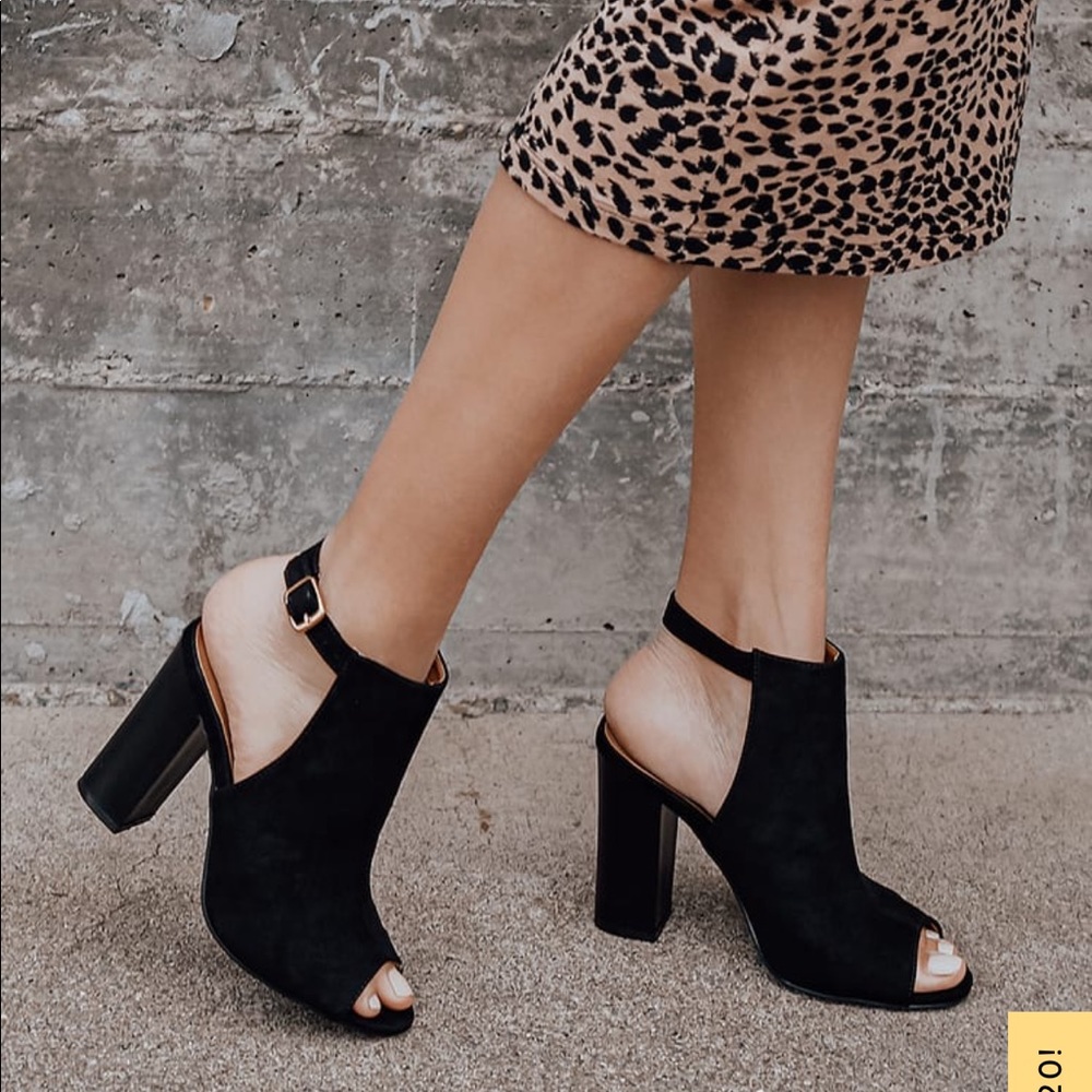 Lulus Black Suede Peep-Toe Booties